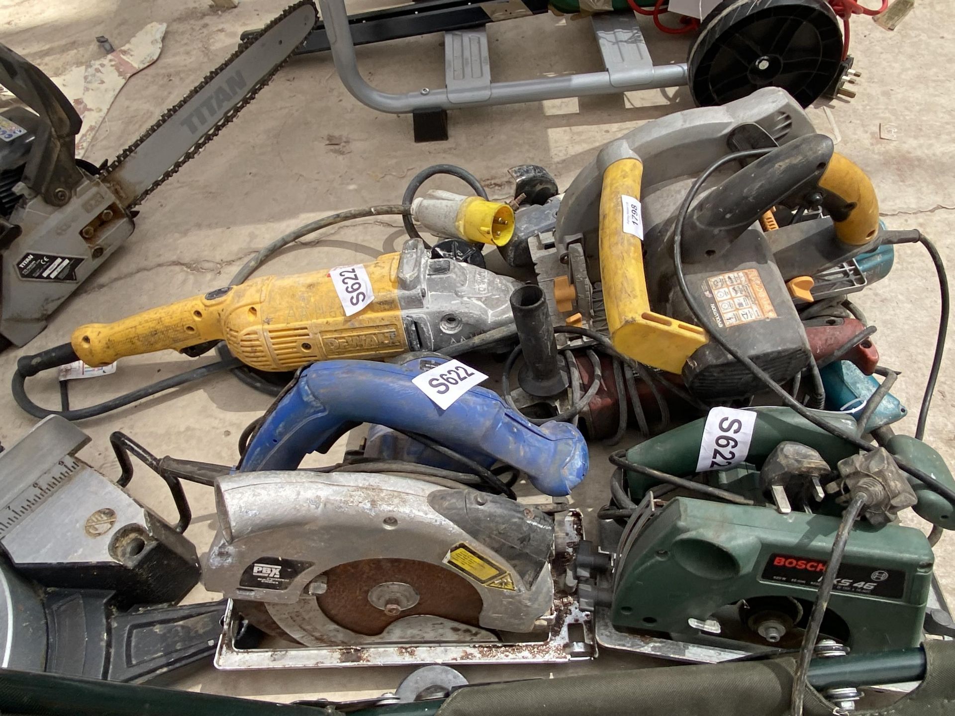 AN ASSORTMENT OF POWER TOOLS TO INCLUDE A DEWALT GRINDER AND RIP SAWS ETC - Image 2 of 2
