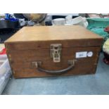 A VINTAGE WOODEN ARTISTS STORAGE BOX