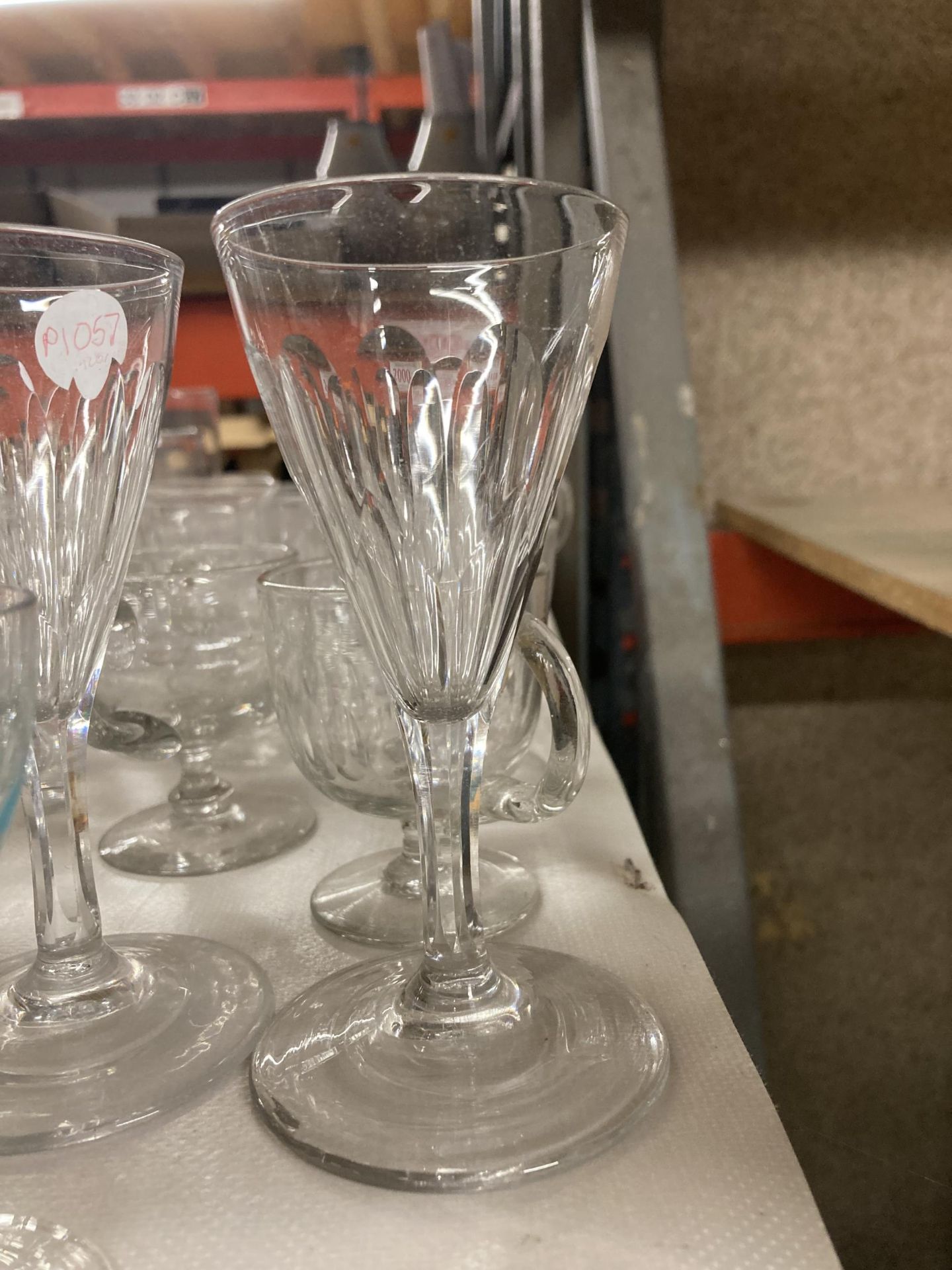 A QUANTITY OF GLASSES TO INCLUDE WINE, CUSTARD CUPS, WINE GLASSES, ETC PLUS ASET OF FOUR BLUE TINTED - Image 3 of 3