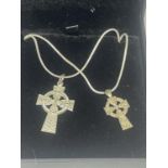 TWO SILVER NECKLACES AND CROSS PENDANTS IN A PRESENTATION BOX