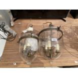 TWO DECORATIVE GLASS DOME LIGHT FITTINGS (A/F)