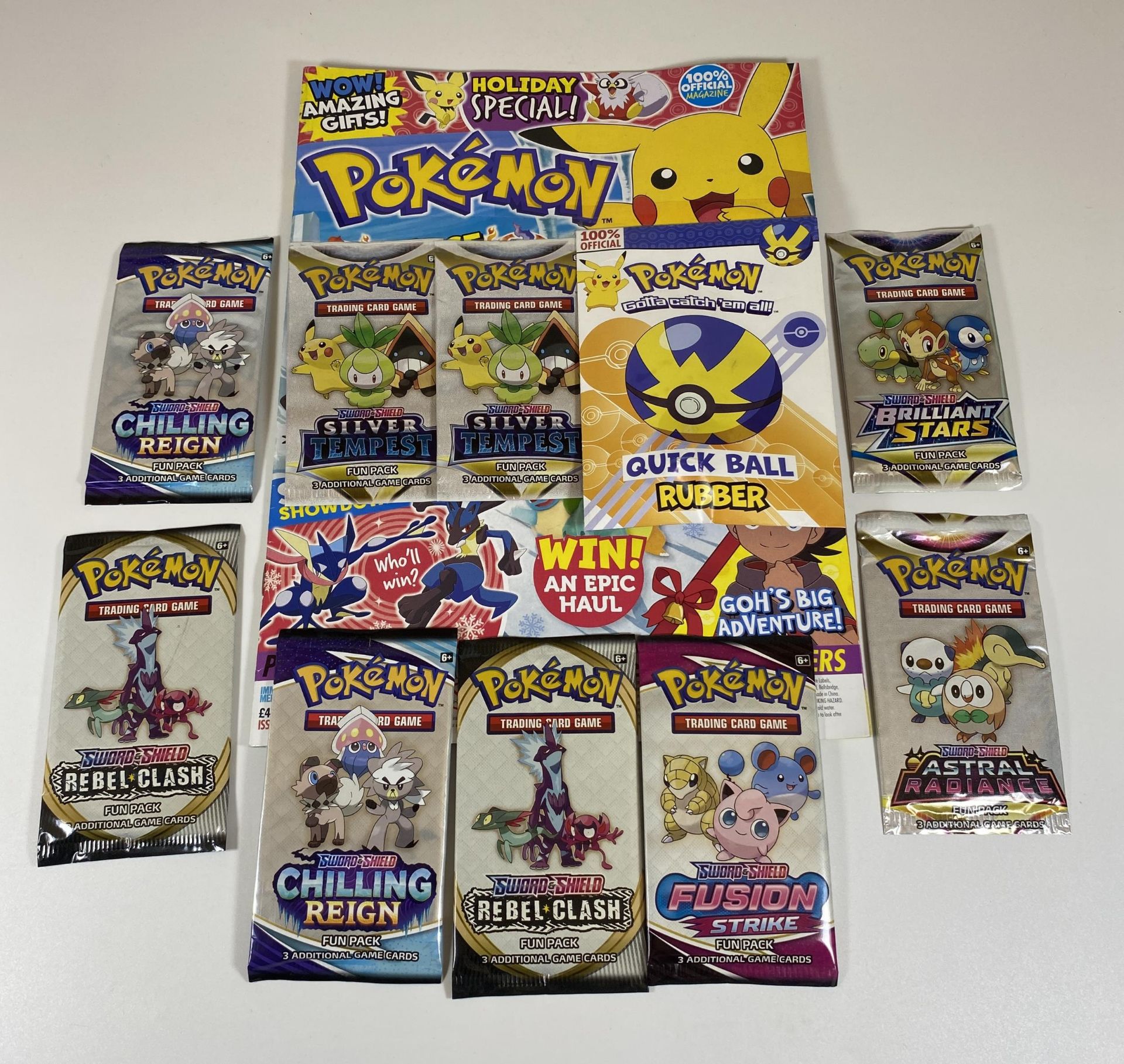 A COLLECTION OF POKEMON SWORD & SHIELD PACKS, MAGAZINE WITH PACKS ETC