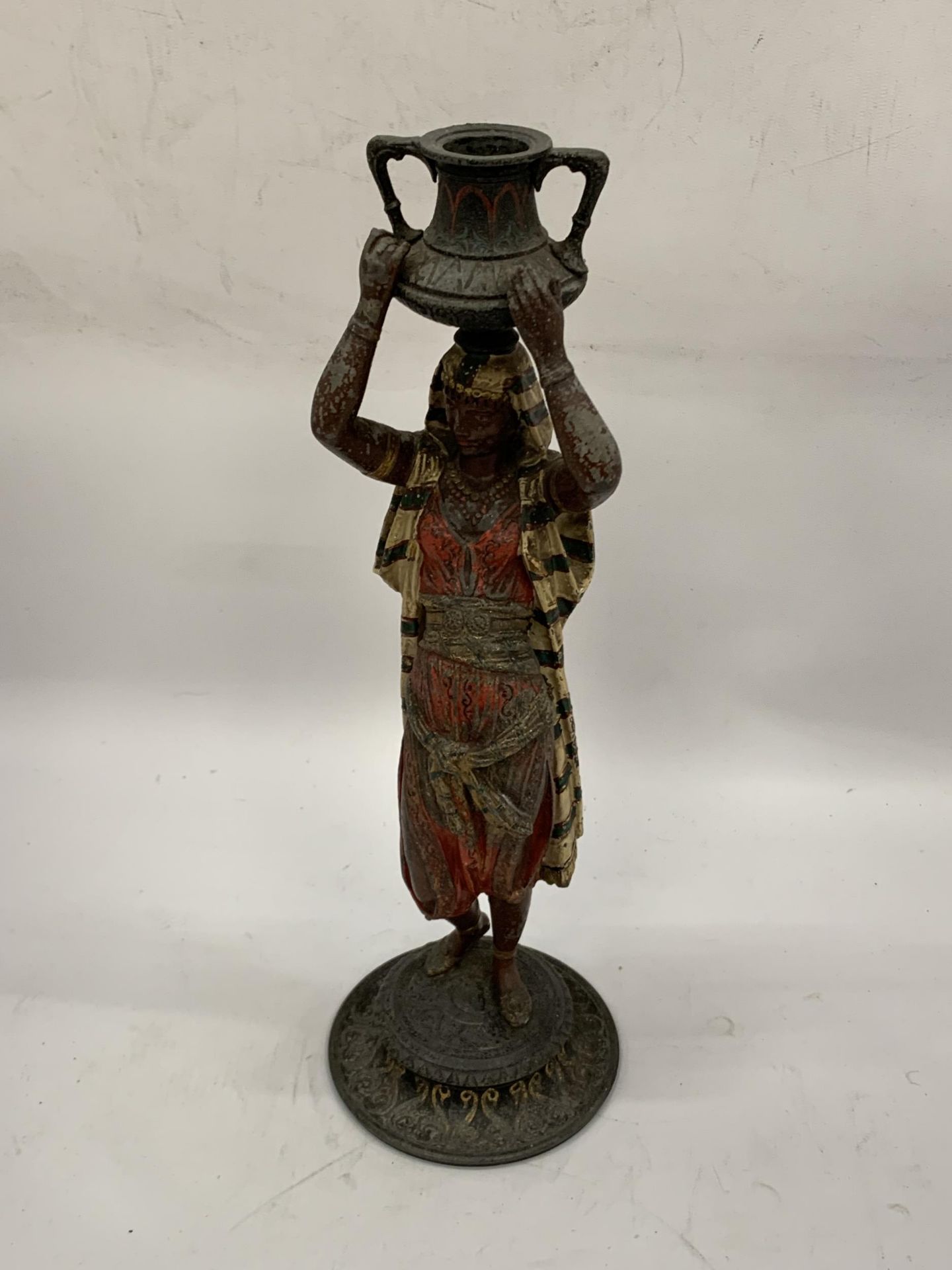 A COLD PAINTED AUSTRIAN FIGURE OF A WATER CARRIER, HEIGHT 37CM