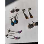 FIVE PAIRS OF OF SILVER EARRINGS