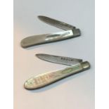 TWO MOTHER OF PEARL AND HALLMARKED SHEFFIELD SILVER FRUIT KNIVES