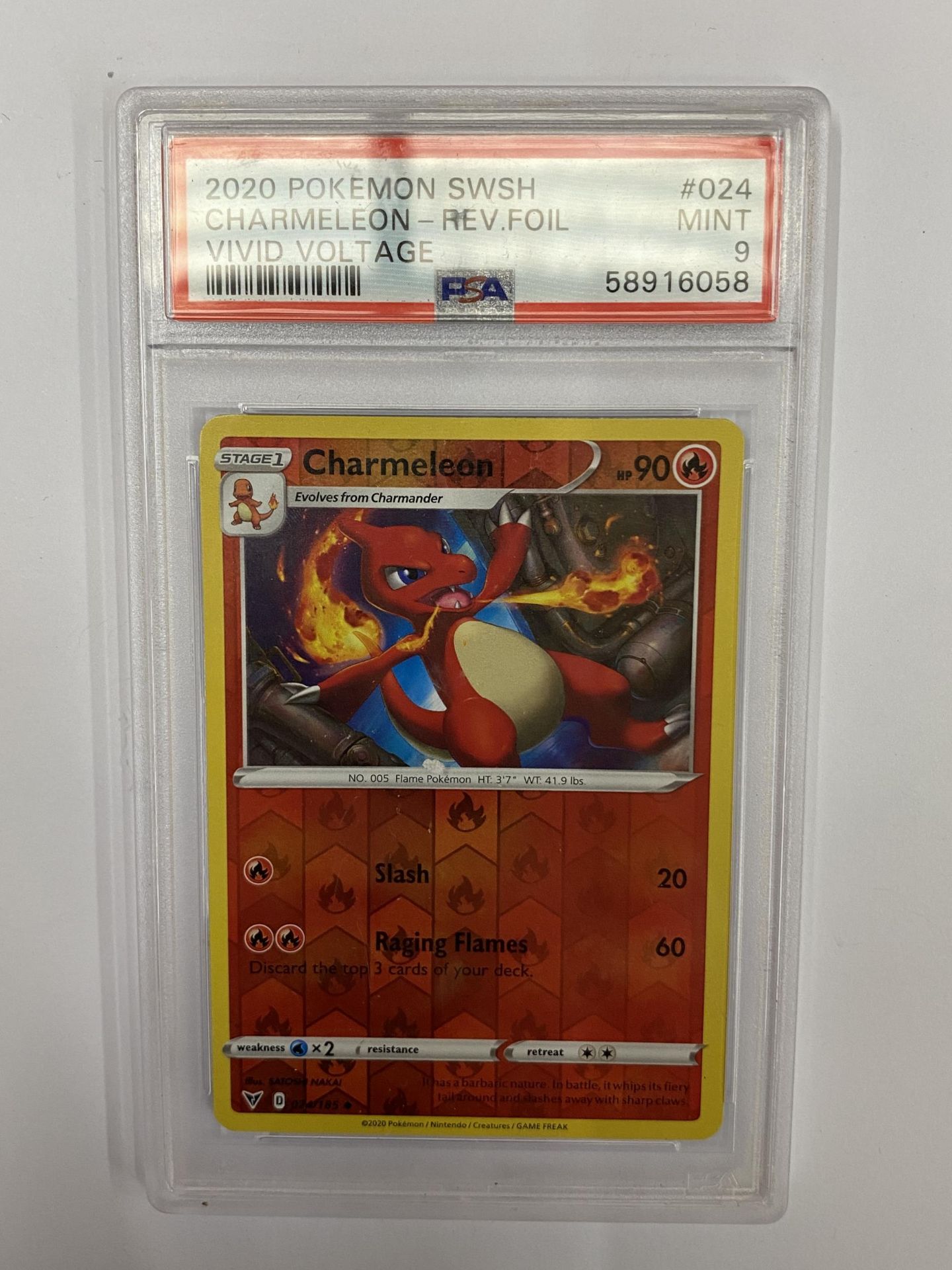 A GRADED POKEMON CARD - 2020 REVERSE FOIL CHARMELEON VIVID VOLTAGE - PSA GRADE 9