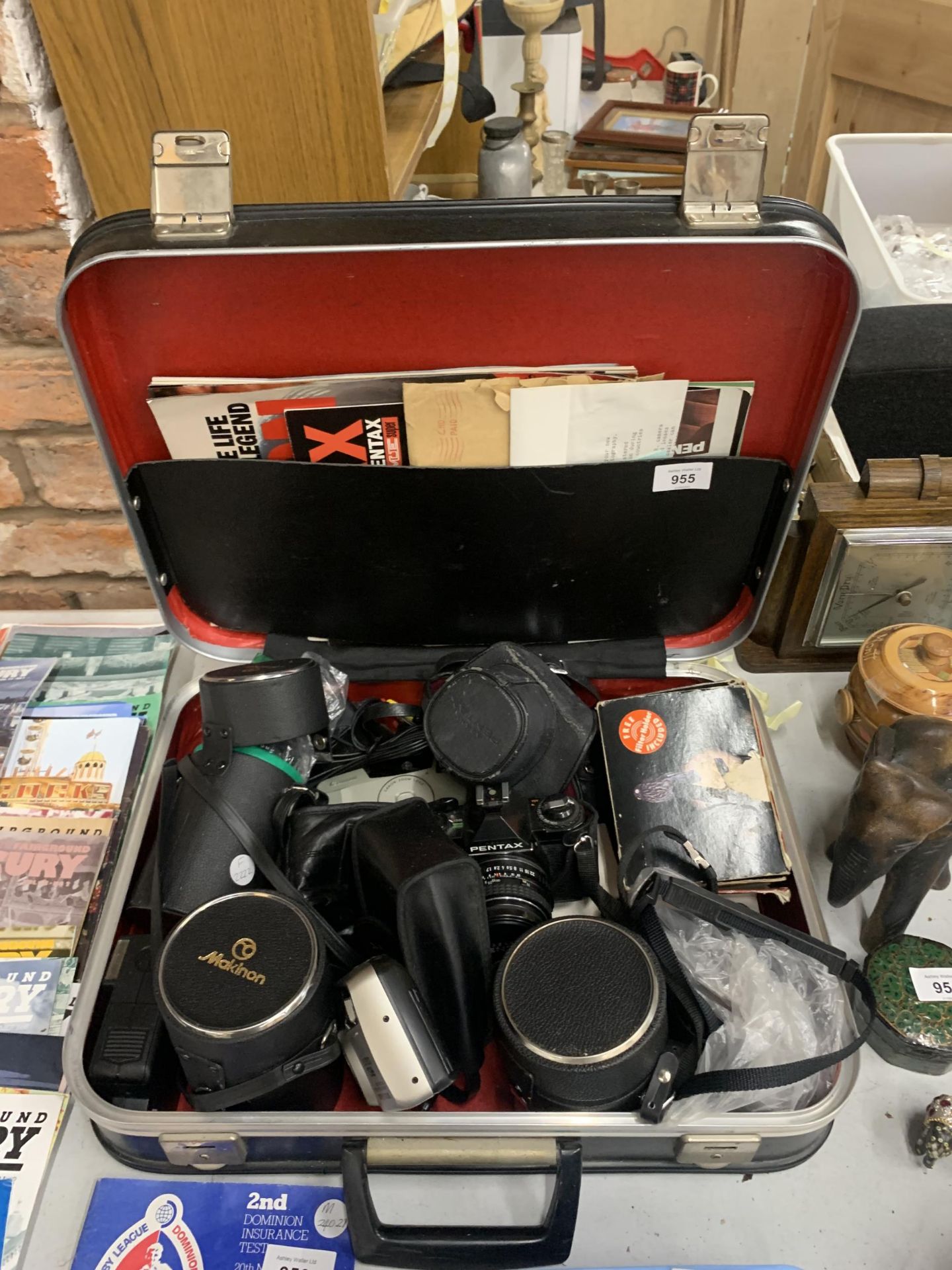 A NIKON CAMERA, PENTAX ESPIO 738, CANON SURESHOT, PENTAX ASAHI, PLUS CASED LENSES, A HARD CARRYING