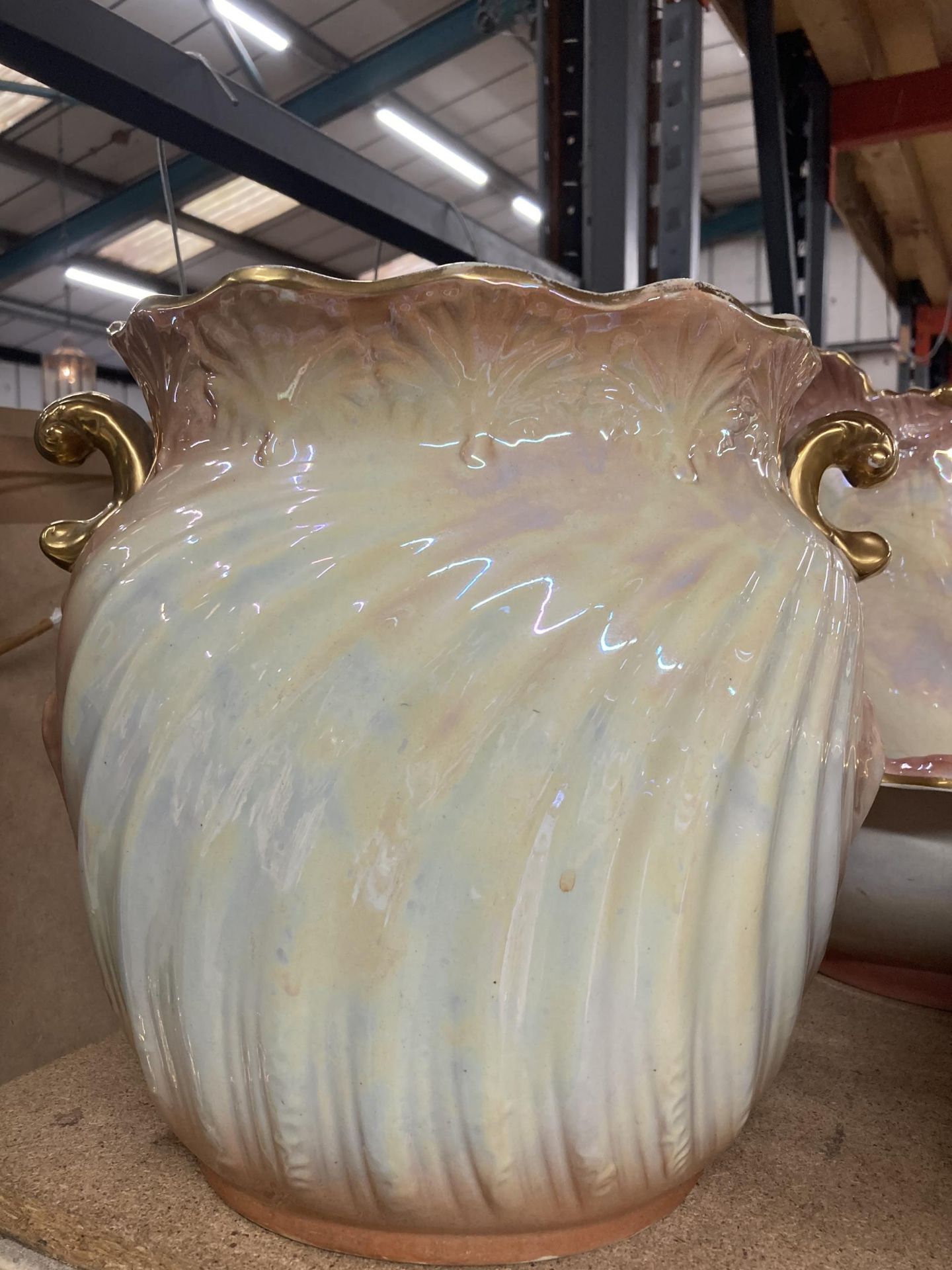 TWO LARGE CERAMIC WASHBOWLS AND SHELL SHAPED JUGS, A CHAMBER POT AND A SLOP-PAIL - Image 2 of 4