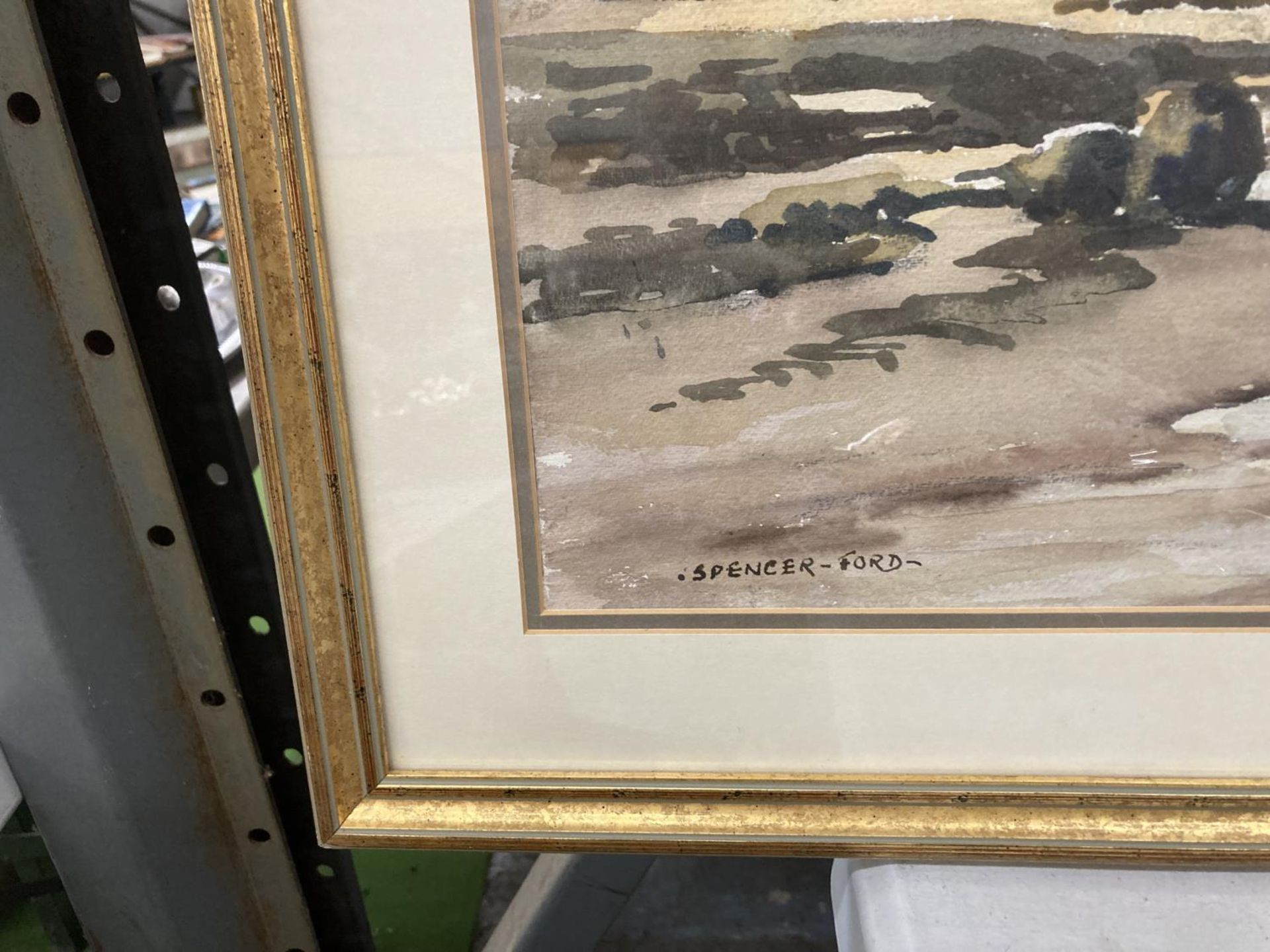 A FRAMED SIGNED WATERCOLOUR BY SPENCER FORD, 'LOW TIDE AT CEMAES BAY, ANGLESEY' - Image 2 of 3