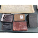 A MIXED LOT TO INCLUDE HOLY BIBLE, LEATHER WALLETS ETC