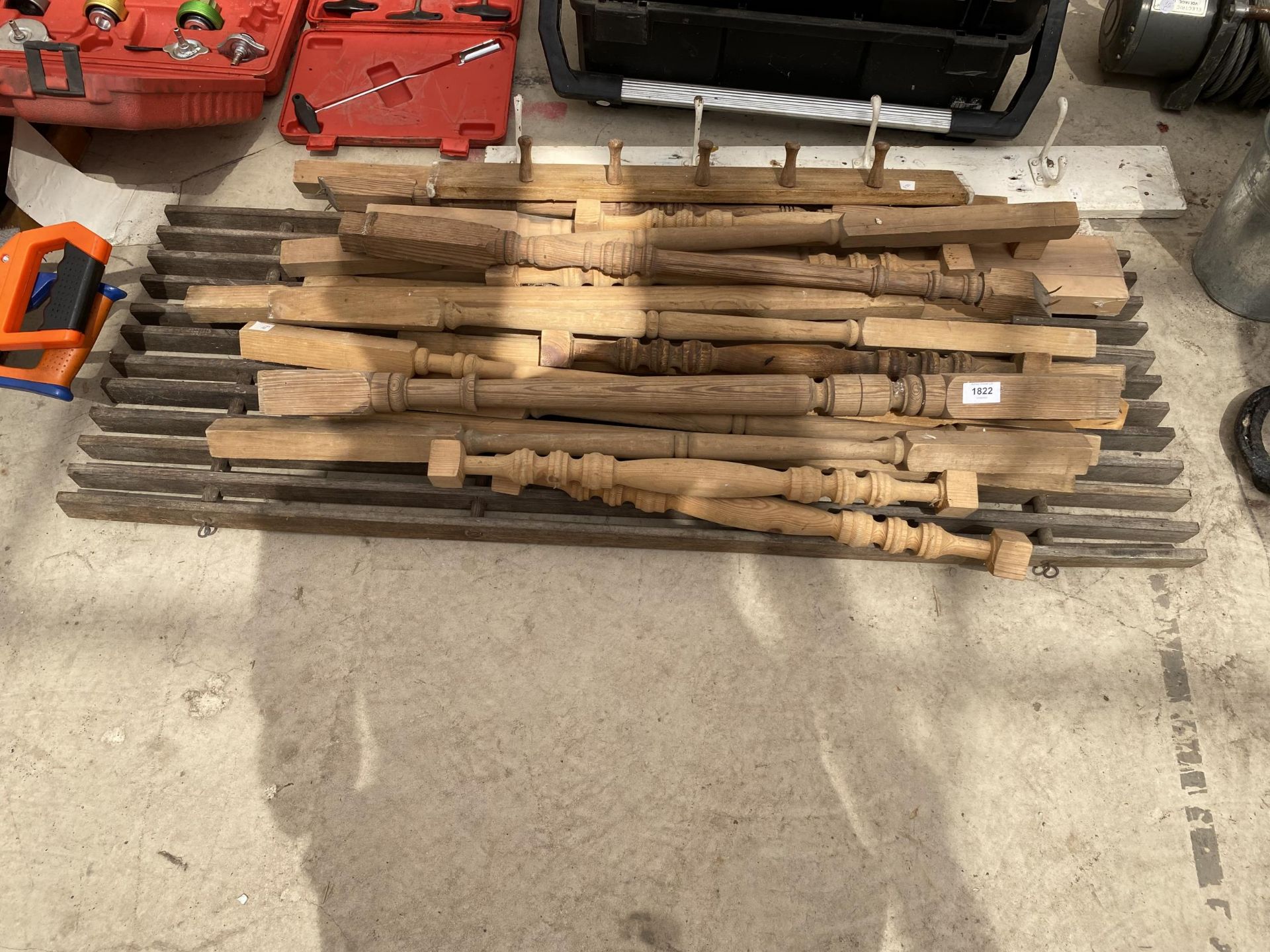 AN ASSORTMENT OF VARIOUS WOODEN STAIR SPINDLES