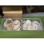 TWO BOXES OF ASSORTED CERAMICS, SWINNERTONS ETC