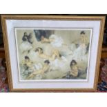 A LARGE GILT FRAMED SIR WILLIAM RUSSEL FLINT PRINT OF NUDE LADIES 'VARIATIONS', NUMBERED 241/850,
