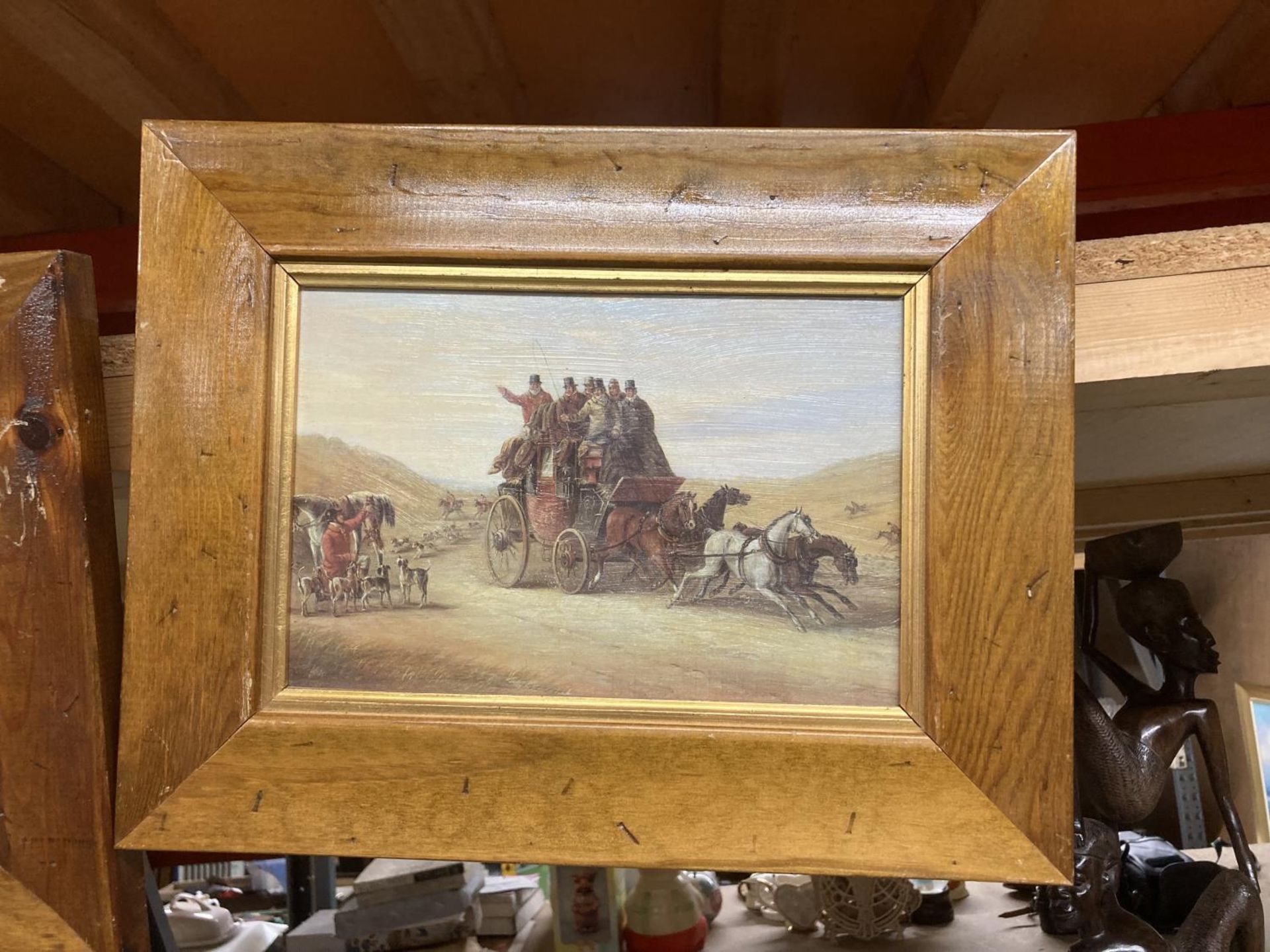 A GROUP OF THREE FRAMED HUNTING PRINTS TO INCLUDE WOODEN EXAMPLES - Image 2 of 5