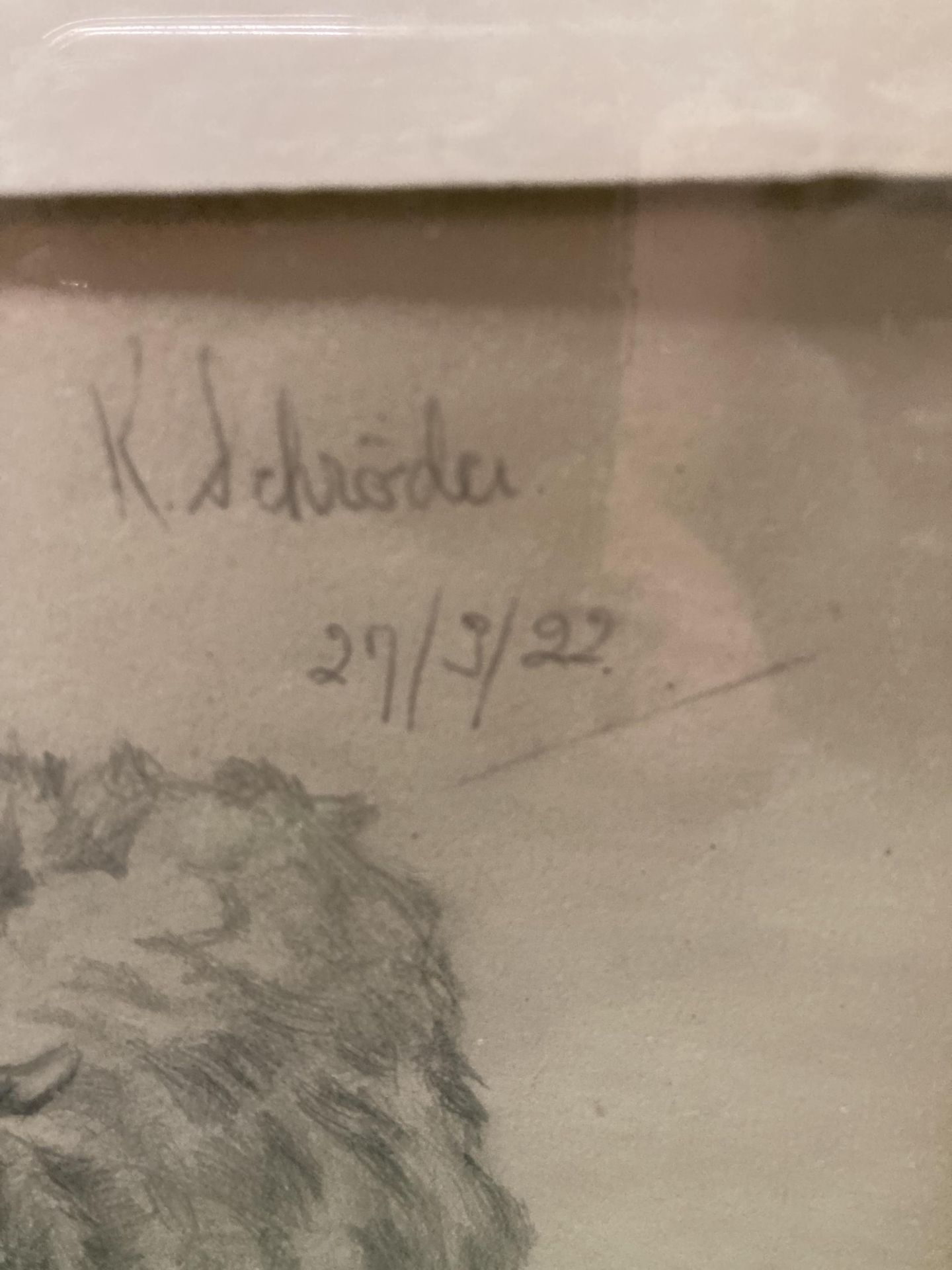 A PENCIL SKETCH OF SHEEP SIGNED K SCHRODER 27/3/22 PLUS A PRINT OF VENICE - Image 3 of 5