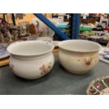 TWO VINTAGE FLORAL PATTERNED CHAMBER POTS