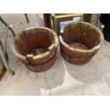 GTWO WOODEN ROUND PLANTERS