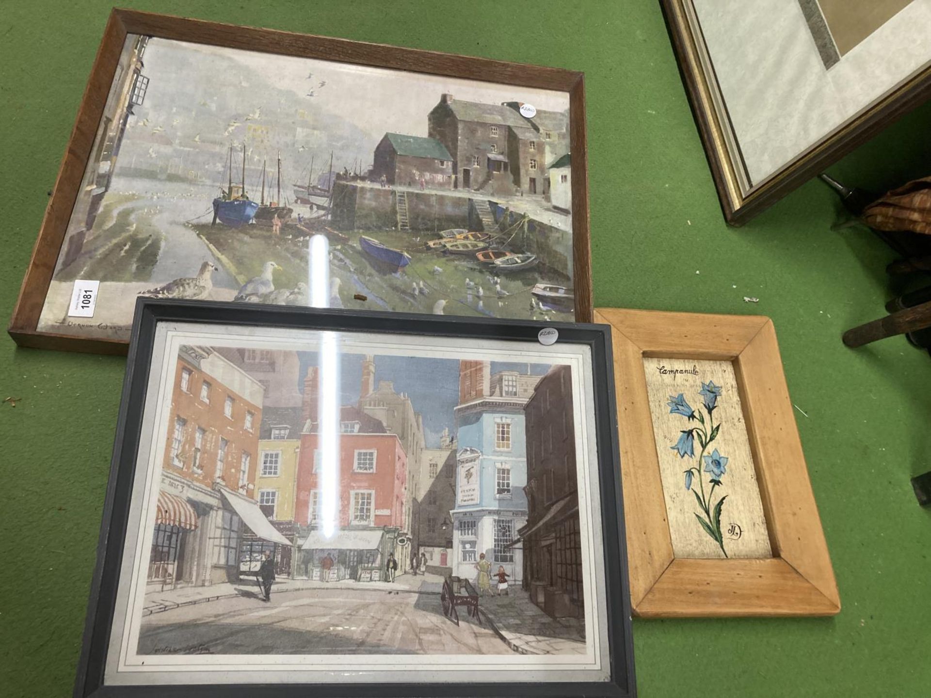 THREE VINTAGE PRINTS, VERNON WARD HARBOUR SCENE ETC