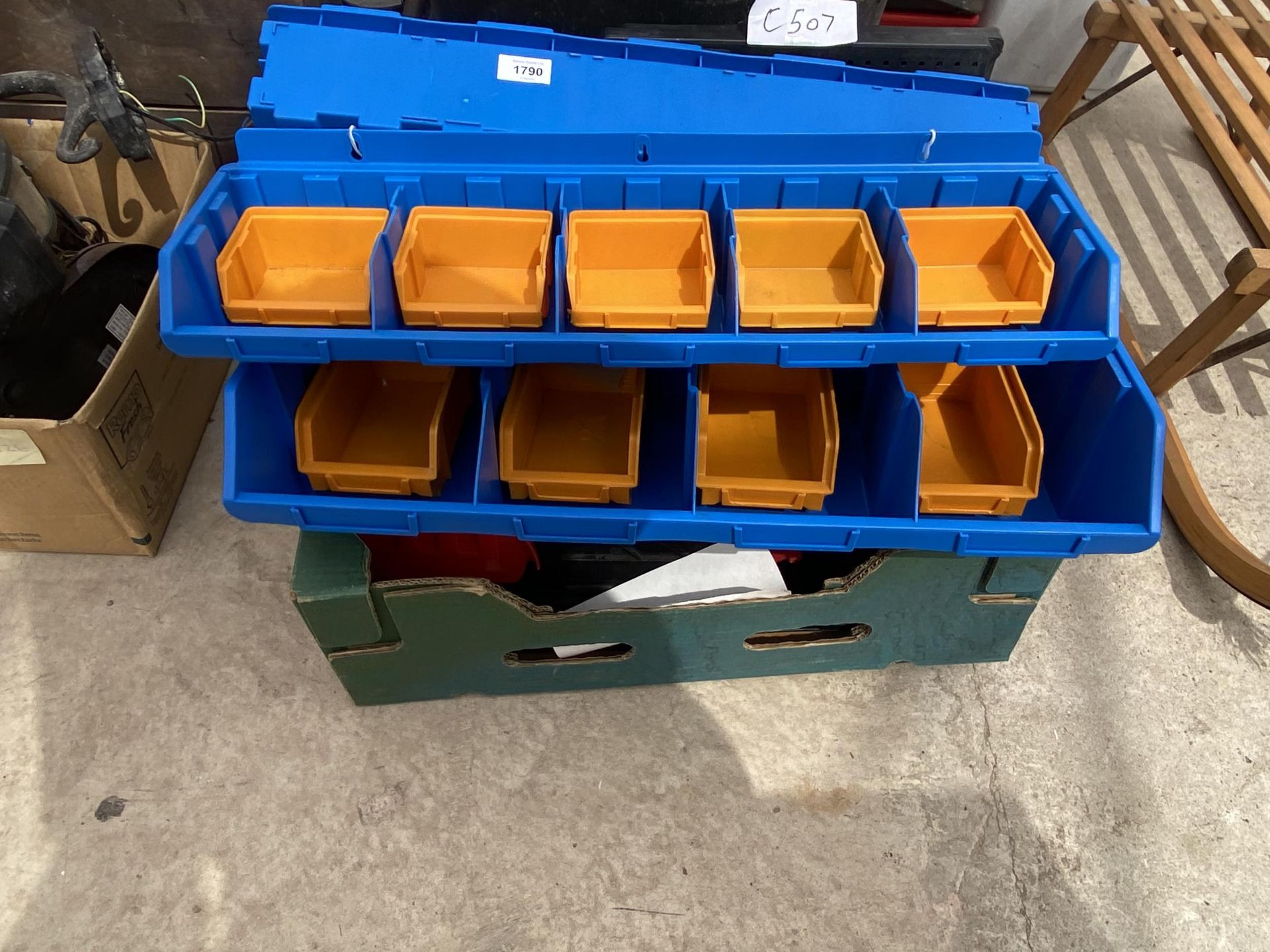 AN ASSORTMENT OF PLASTIC LIN BIN STORAGE BOXES AND RACKING