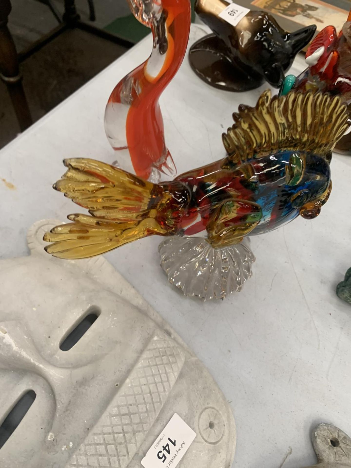 THREE MURANO GLASS FIGURES TO INCLUDE A CLOWN, FISH AND A COCKEREL - Bild 5 aus 5