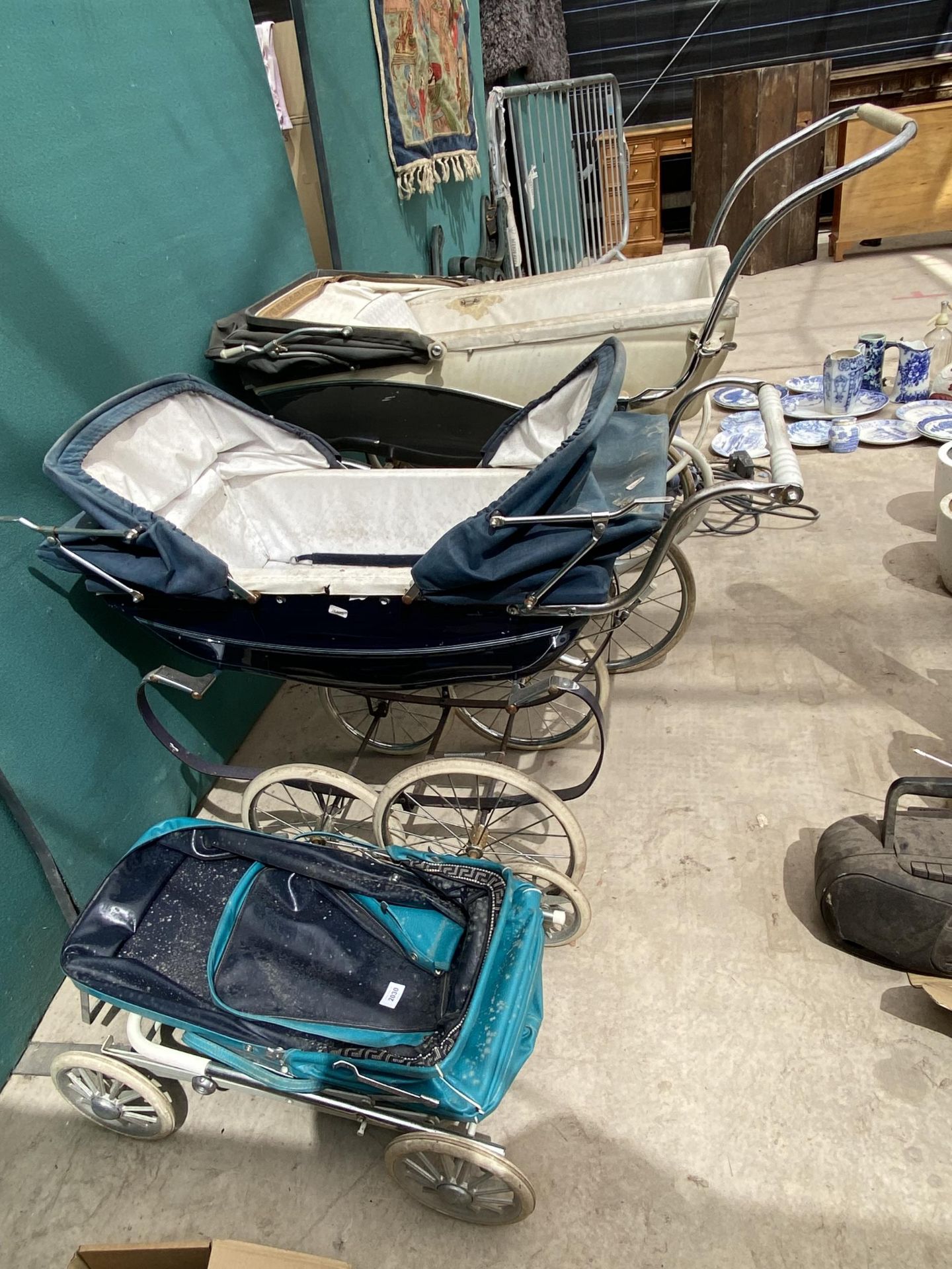 THREE VINTAGE SILVER CROSS STYLE PRAMS