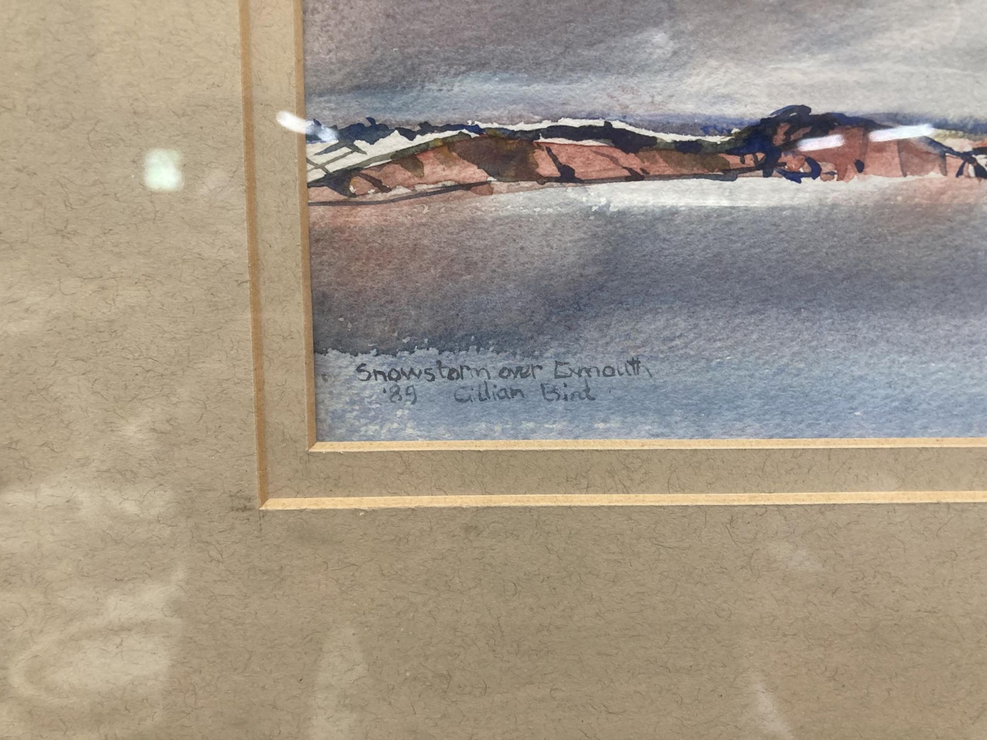 A GILLIAN BIRD ORIGINAL WATERCOLOUR 'SNOWSTORM OVER EXMOUTH' - Image 2 of 3