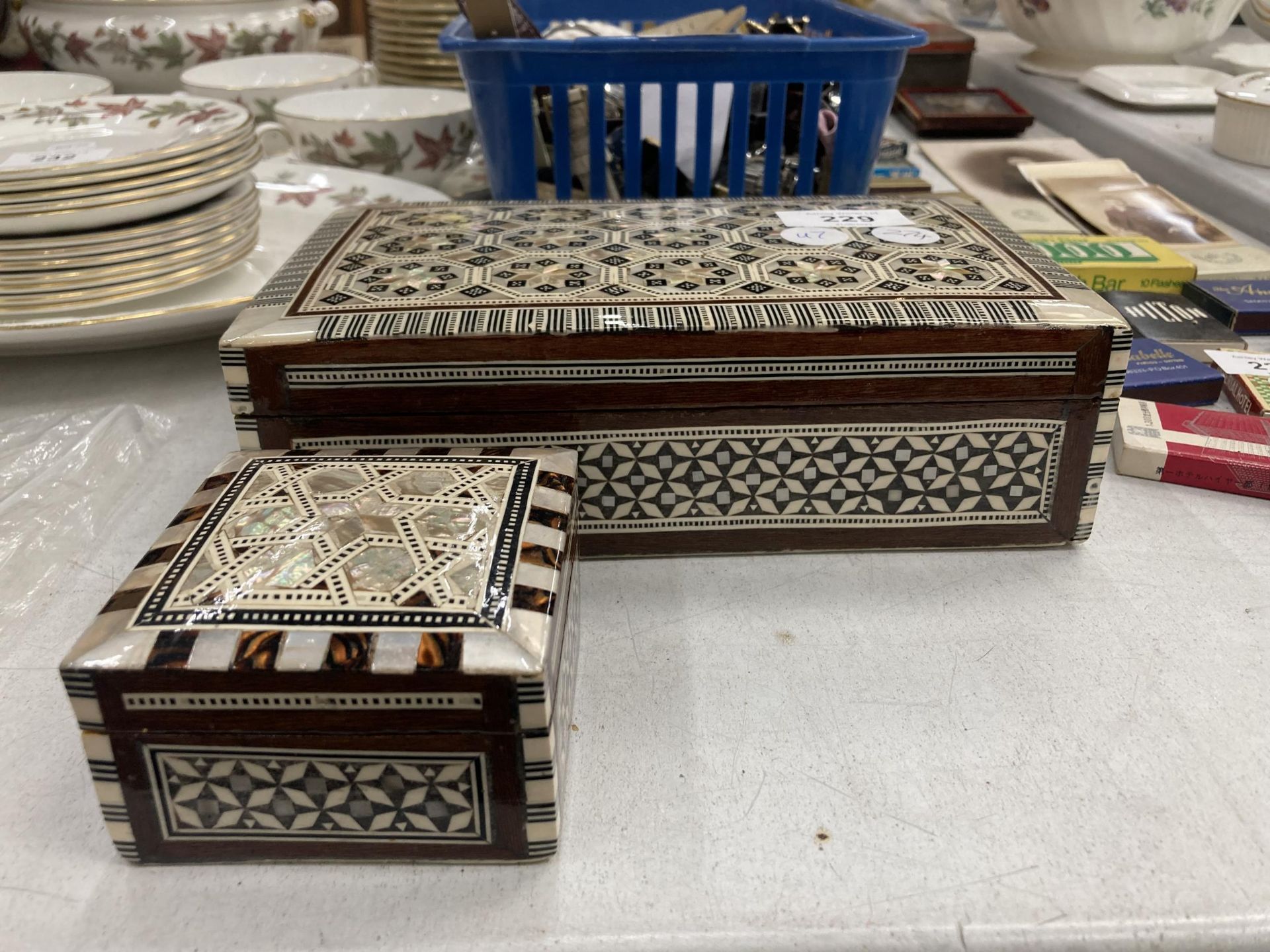 TWO VINTAGE INLAID MIDDLE EASTERN JEWELLERY BOXES