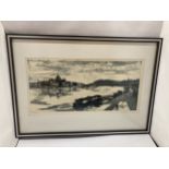 A FRAMED PENCIL SIGNED C. SURGOI MATE LASZLO, ENGRAVING OF BUDAPEST, HUNGARY WITH ORIGINAL RECEIPT