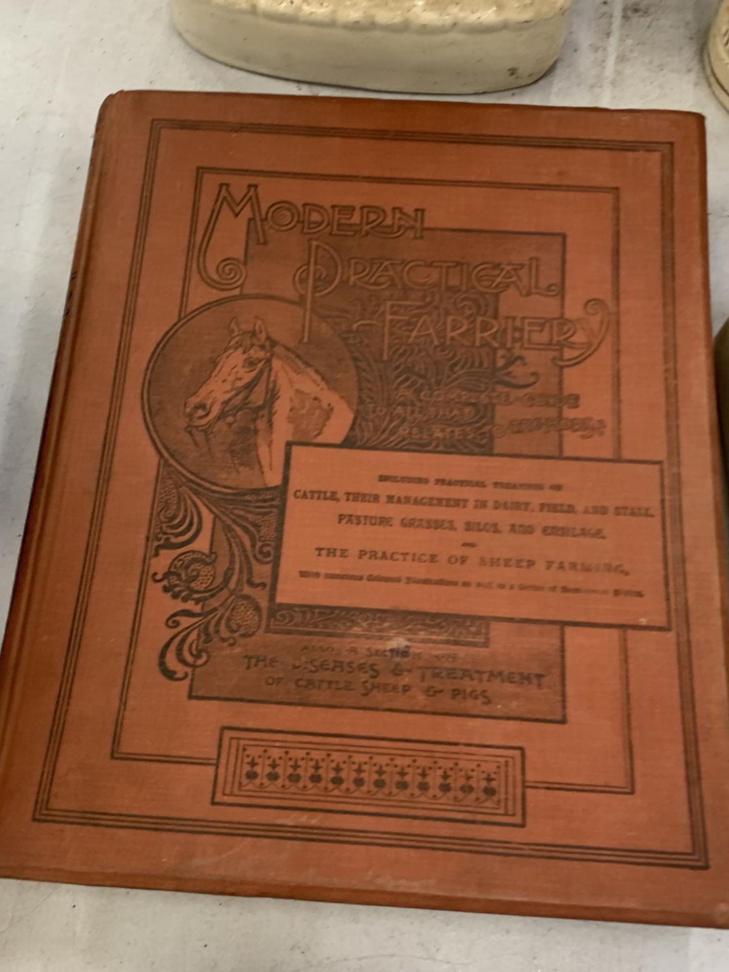 A VINTAGE BOOK TITLED 'MODERN PRACTICAL FARRIERY, A COMPLETE GUIDE TO ALL THAT RELATES TO THE HORSE'
