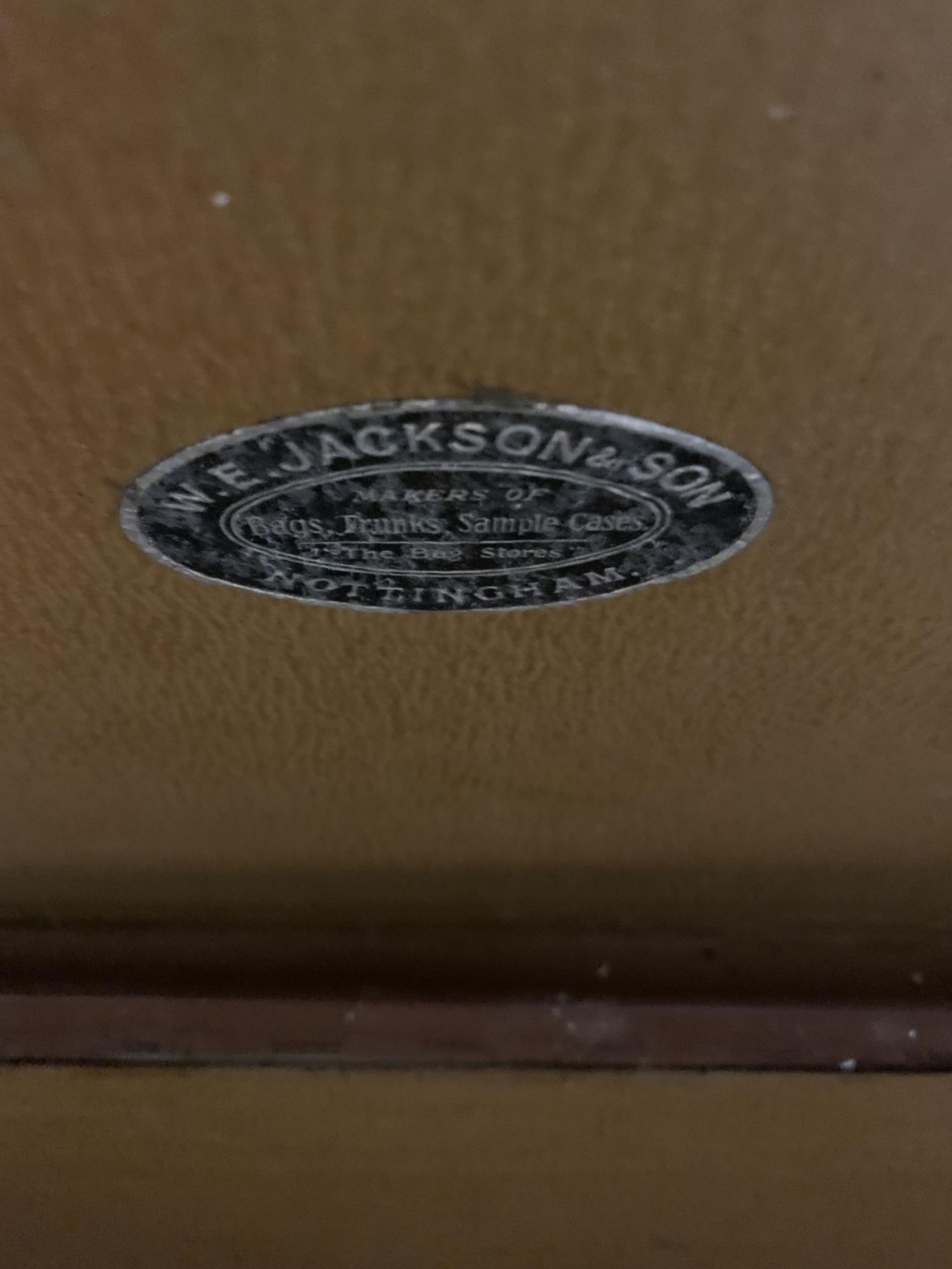 A VINTAGE LEATHER LARGE SUITCASE WITH INITIALS E.C. - Image 3 of 3