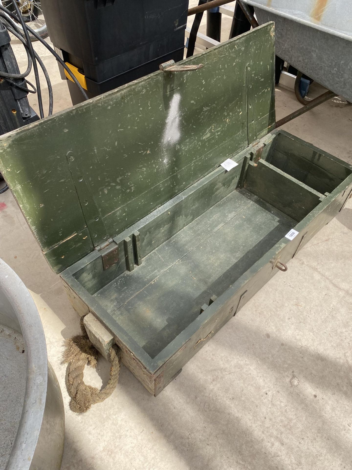 A VINTAGE WOODEN TOOL CHEST