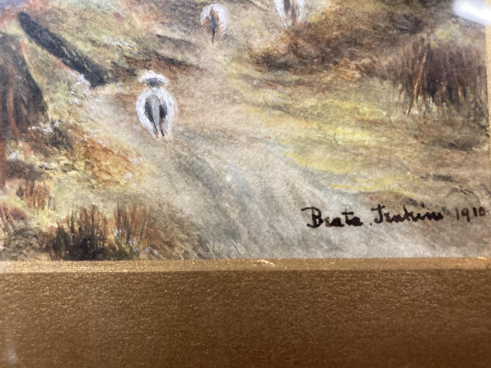 A QUANLITY FRAMED WATERCOLOUR 'SHEEP IN THE HILLS' SIGNED B JENKINS 1910 - Image 2 of 2