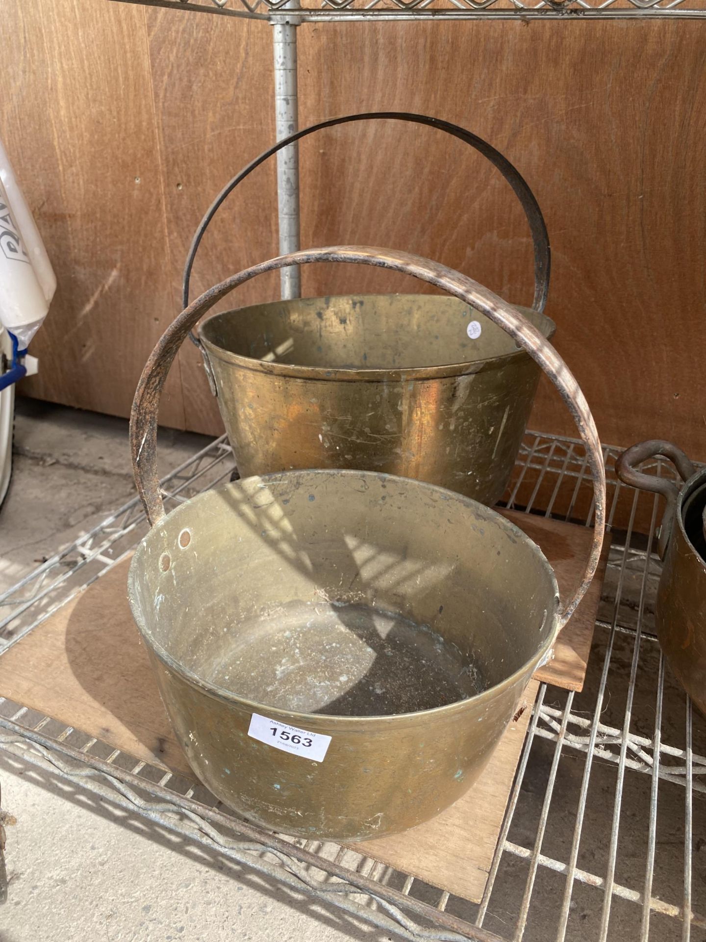 TWO VINTAGE BRASS JAM PANS