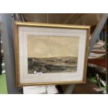 A GILT FRAMED WATERCOLOUR OF A HILL LANDSCAPE, INDISTINCTLY SIGNED, DATED 1930