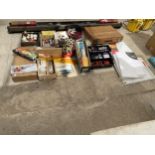 A LARGE ASSORTMENT OF ARTISTS ITEMS TO INCLUDE PAINTS, PENS AND CANVAS' ETC