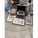 AN OLIVER TYPEWRITER AND SIX FRAMED PRINTS