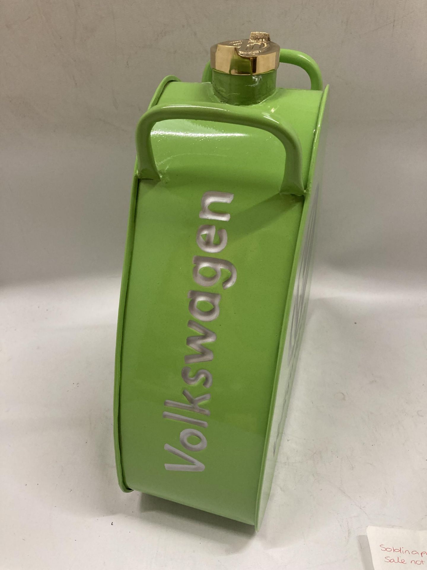 A GREEN VW METAL PETROL CAN WITH BRASS TOP - Image 2 of 3