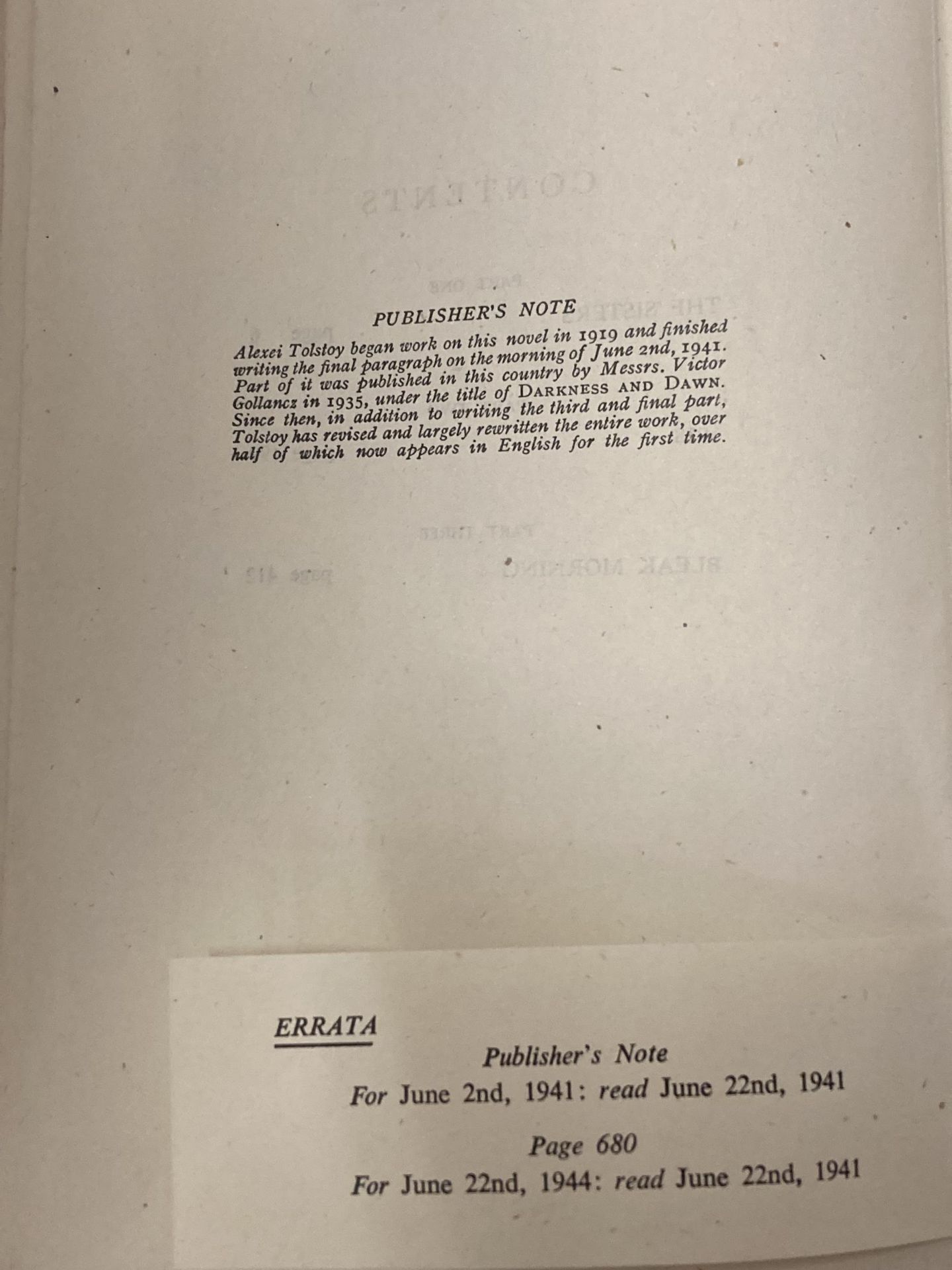 TOLSTOY ALEXEI, ROAD TO CAVALRY 1ST EDITION BOOK INCLUDING PUBLISHER'S ORIGINAL ERRATA SLIP - Image 2 of 2
