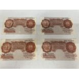 FOUR 1934 TO 1949 BANK OF ENGLAND TEN SHILLINGS NOTES SIGNED PEPPIATT