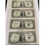 FOUR ONE DOLLAR THE UNITED STATES OF AMERICA SILVER CERTIFICATE NOTES SIGNED DILLON (1961-1965)