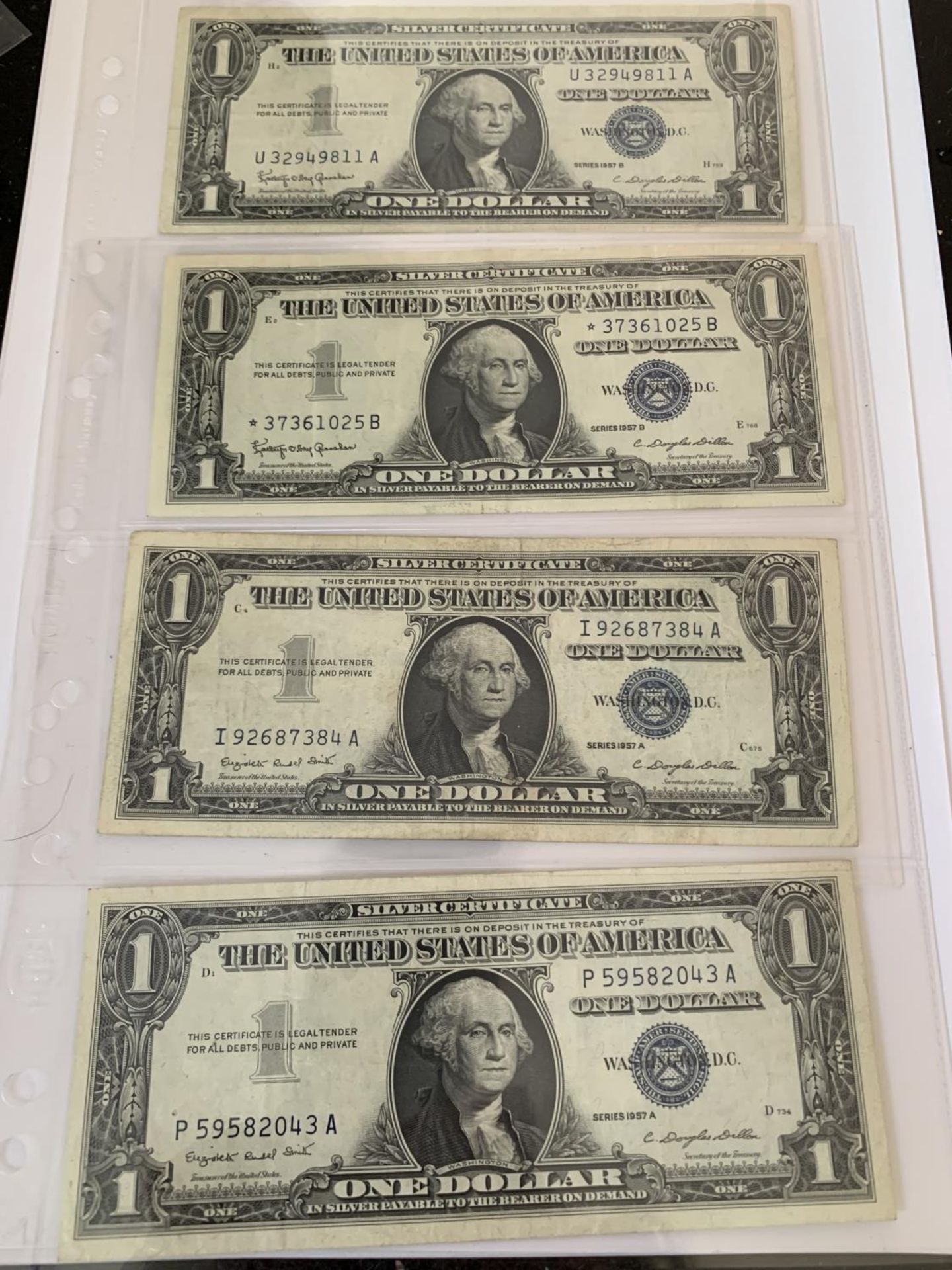 FOUR ONE DOLLAR THE UNITED STATES OF AMERICA SILVER CERTIFICATE NOTES SIGNED DILLON (1961-1965)