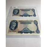 TWO BANK OF ENGLAND FIVE POUND NOTES SIGNED O'BRIEN (1955-1962)