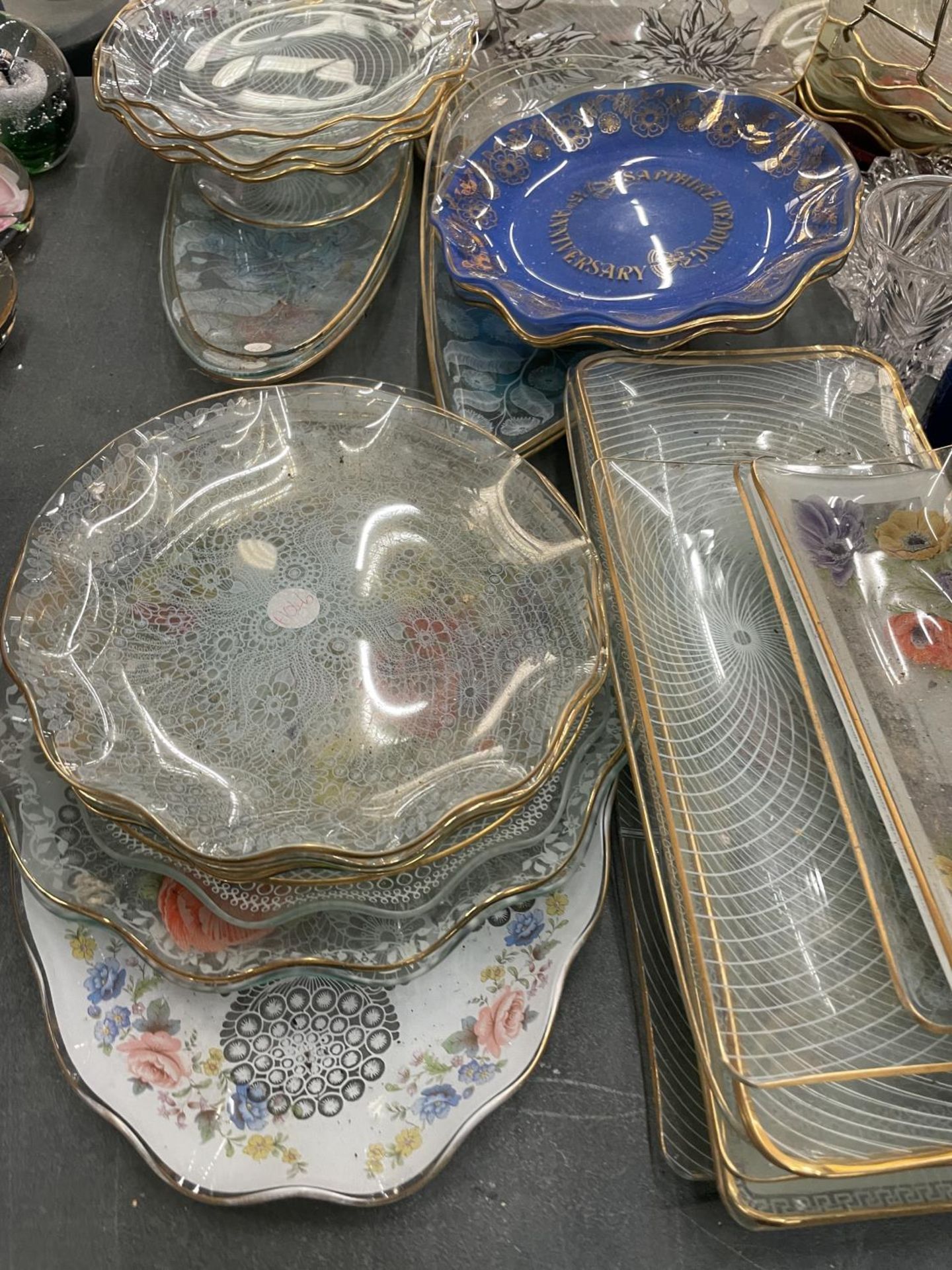 A LARGE QUANTITY OF PATTERNED GLASSWARE PLATES AND SANDWICH TRAYS, ETC - Image 2 of 5