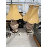 TWO FLORAL CERAMIC TABLE LAMPS WITH SHADES