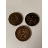 THREE GEORGE III HALFPENNY COINS - 1799, 1806 AND 1807