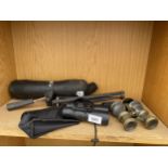 TWO PAIRS OF BINOCULARS AND A SMALL TELESCOPE