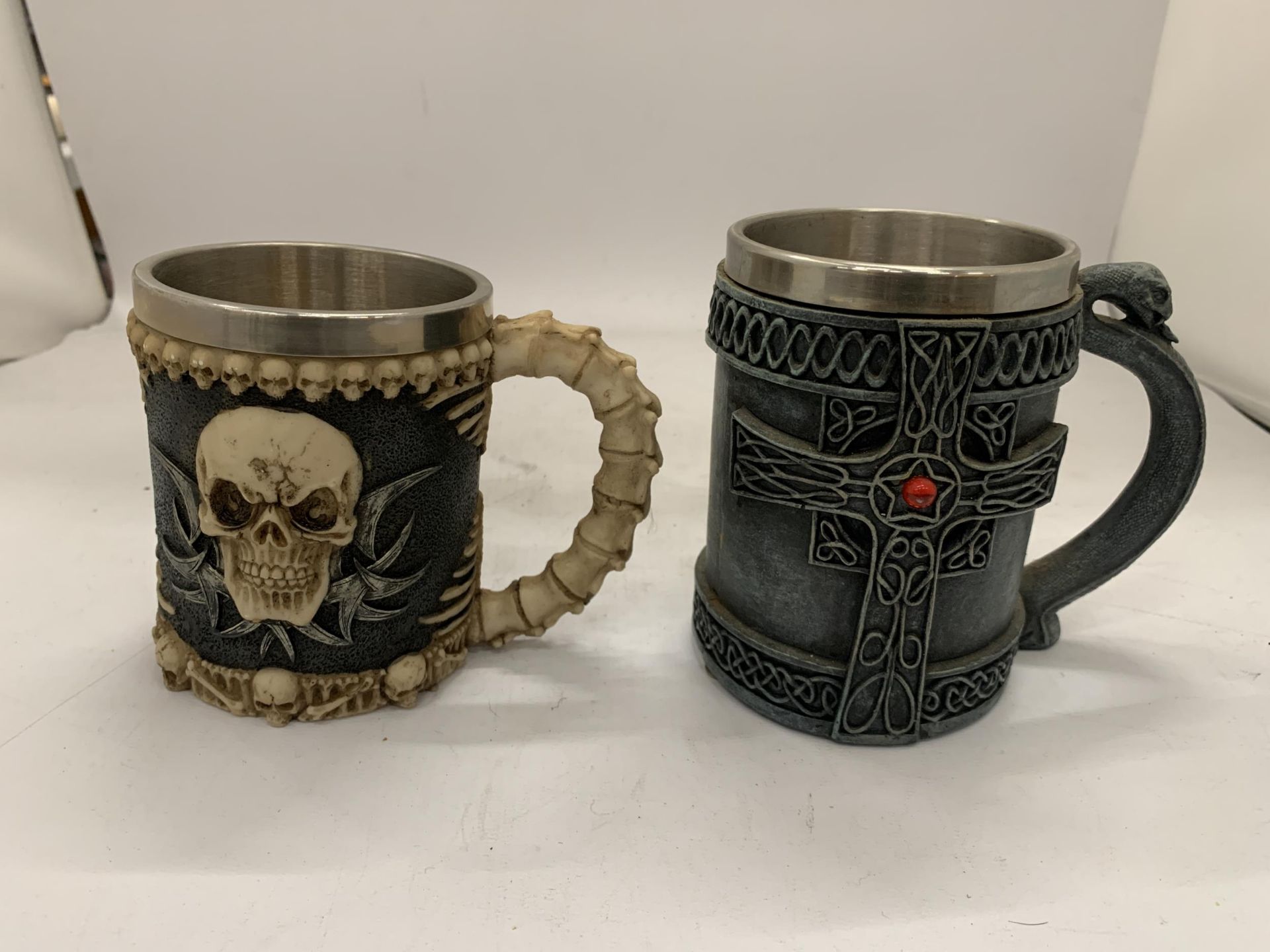 TWO GOTHIC STYLE TANKARDS