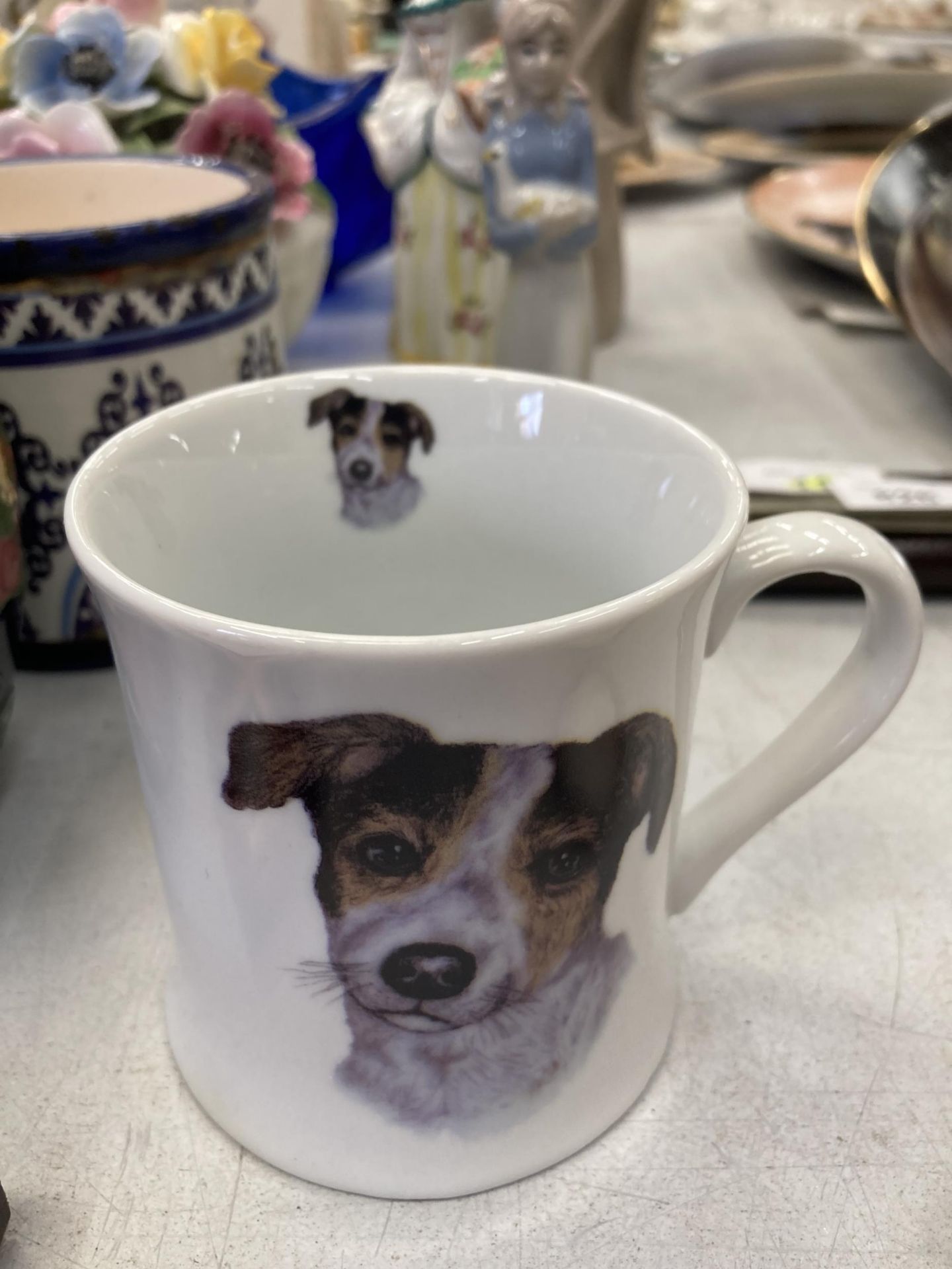 A GROUP OF THREE JACK RUSSEL ITEMS, FIGURE, MUG AND TAPESTRY - Image 4 of 4