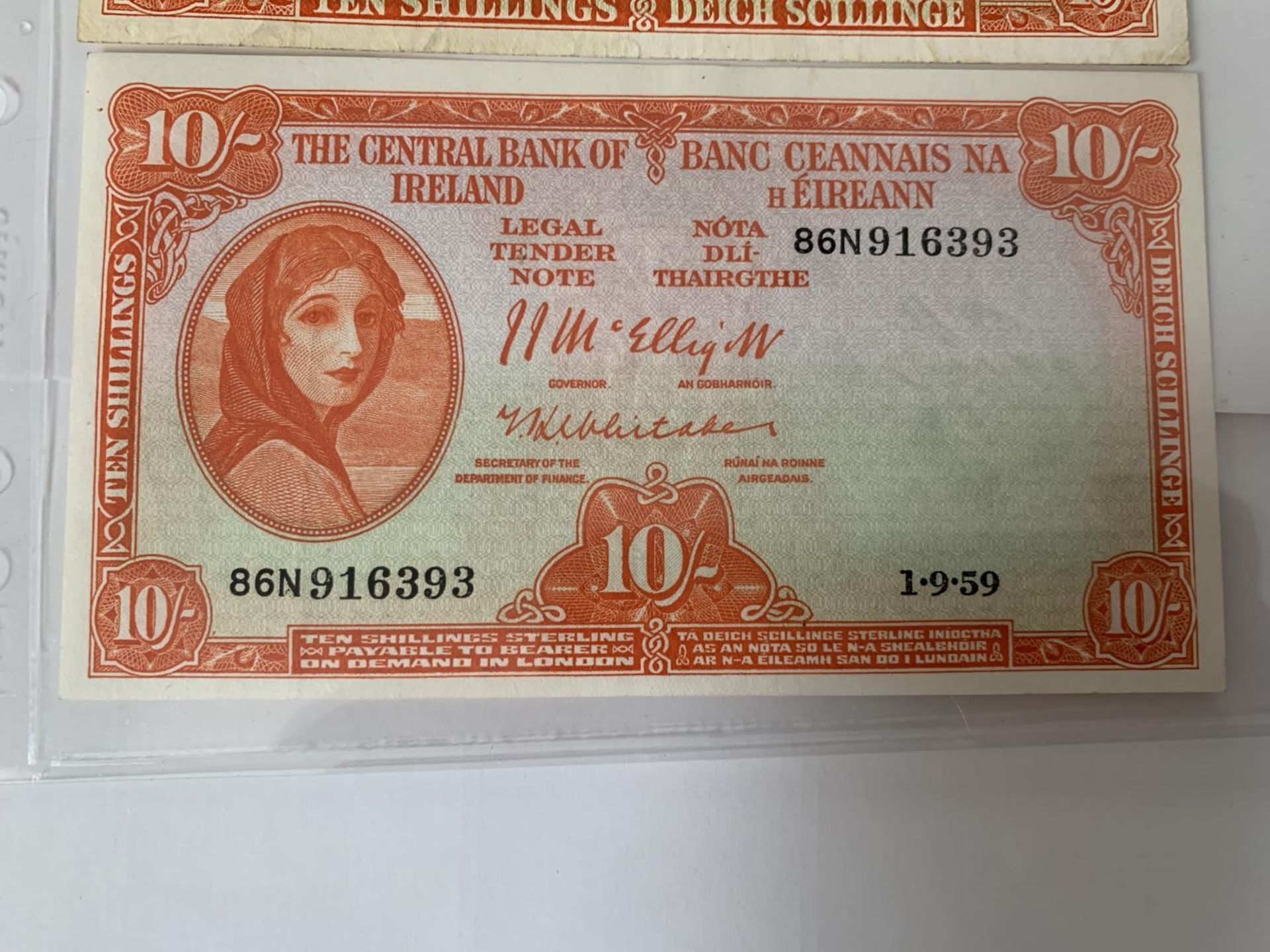 THREE OF THE CENTRAL BANK OF IRELAND BANK NOTES TO INCLUDE TWO TEN SHILLINGS AND A FIVE POUND - Image 2 of 6