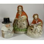 A GROUP OF THREE STAFFORDSHIRE POTTERY FIGURES, LITTLE RED RIDING HOOD ETC